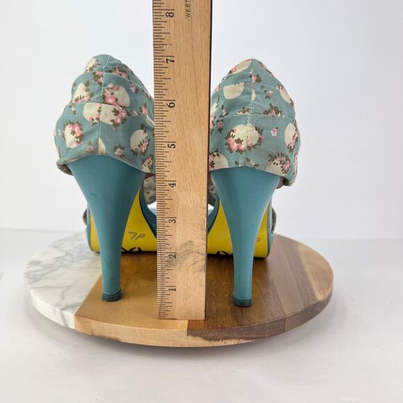 Poetic License 10 APPLE OF MY EYE Open Toe Floral Blue Cone Heels Bridgerton - Picture 8 of 9